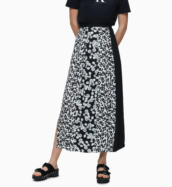 Calvin Klein dámská černobílá maxi sukně Floral - XS (0GU)