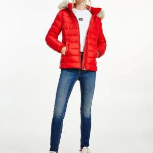 Tommy Jeans dámská červená zimní bunda - L (XNL)