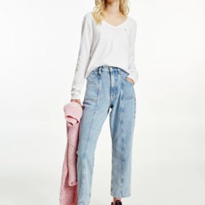 Tommy Jeans dámské bílé triko LONGSLEEVE - S (YBR)