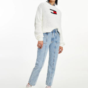 Tommy Jeans dámský bílý svetr  - L (YAP)