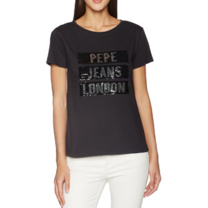 Pepe Jeans dámské černé tričko Moma s měnícími se flitry