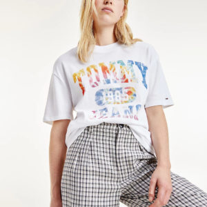 Tommy Jeans dámské bílé oversize triko - XL (YBR)