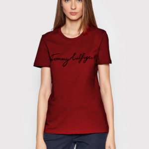 Tommy Hilfiger dámské tmavě červené tričko - L (XIT)