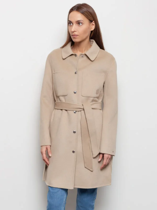 Tommy Hilfiger dámský béžový kabát - 40 (AEG)
