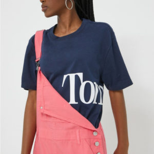 Tommy Jeans dámské modré tričko OVRSZD BOLD TOMMY - XS (C87)