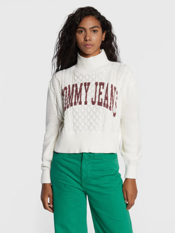 Tommy Jeans dámský bílý svetr - XS (YBL)