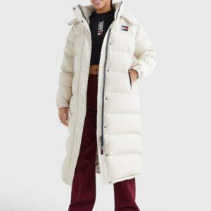 Tommy Jeans dámský béžový zimní kabát - XS (ACE)