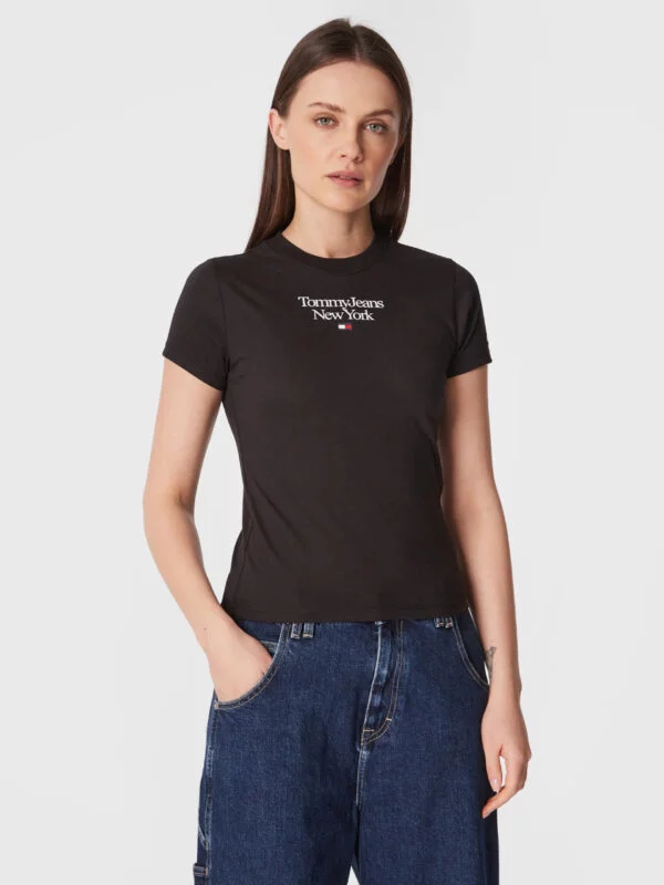 Tommy Jeans dámské černé tričko ESSENTIAL LOGO - XS (BDS)