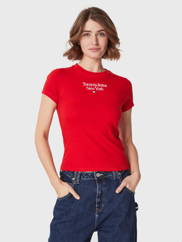 Tommy Jeans dámské červené tričko ESSENTIAL LOGO - XS (XNL)