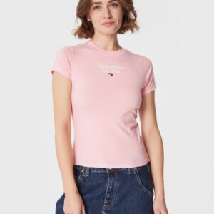 Tommy Jeans dámské růžové tričko ESSENTIAL LOGO - XS (TG0)