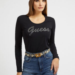 Guess dámské černé tričko s dlouhým rukávem - XS (JBLK)