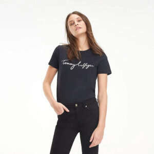 Tommy Hilfiger dámské černé tričko Graphic - L (017)