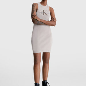 Calvin Klein dámské béžové šaty MINERAL DYE RIB TANK DRESS - S (PE5)