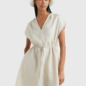 Tommy Hilfiger dámské béžové lněné šaty - 40 (RBS)