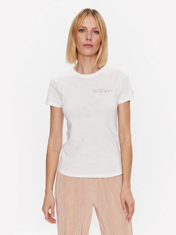 Tommy Hilfiger dámské bílé tričko - XS (YBL)