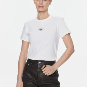 Calvin Klein dámské bílé žebrované tričko - XS (YAF)