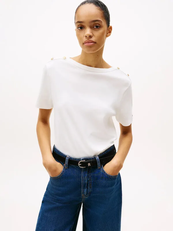 Tommy Hilfiger dámské bílé tričko - XS (YBL)