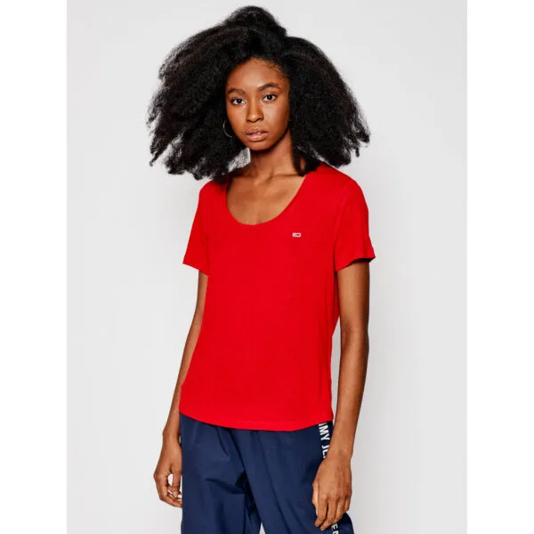 Tommy Jeans dámské červené triko REGULAR  - S (XNL)