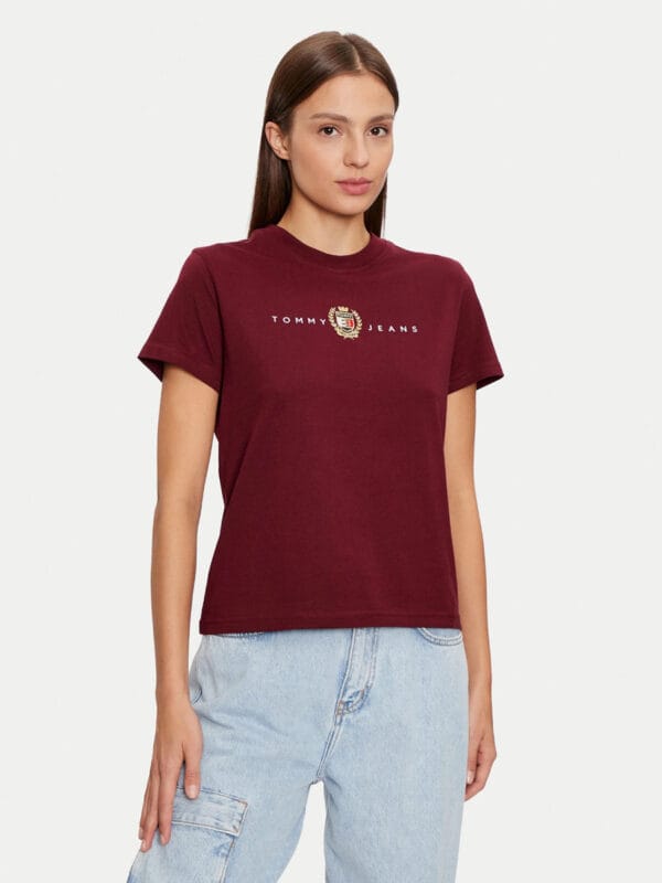 Tommy Jeans dámské vínové tričko - XS (VLP)