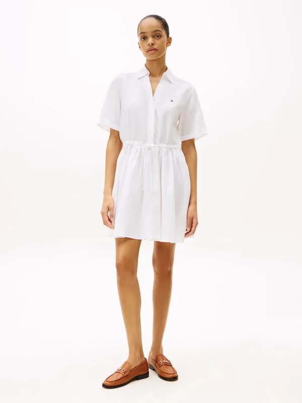 Tommy Hilfiger dámské bílé lněné šaty - 40 (YCF)