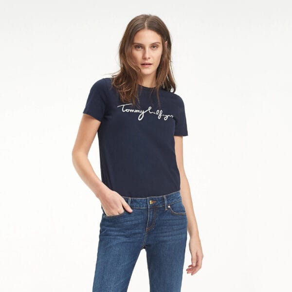 Tommy Hilfiger dámské tmavě modré tričko Graphic - XS (403)