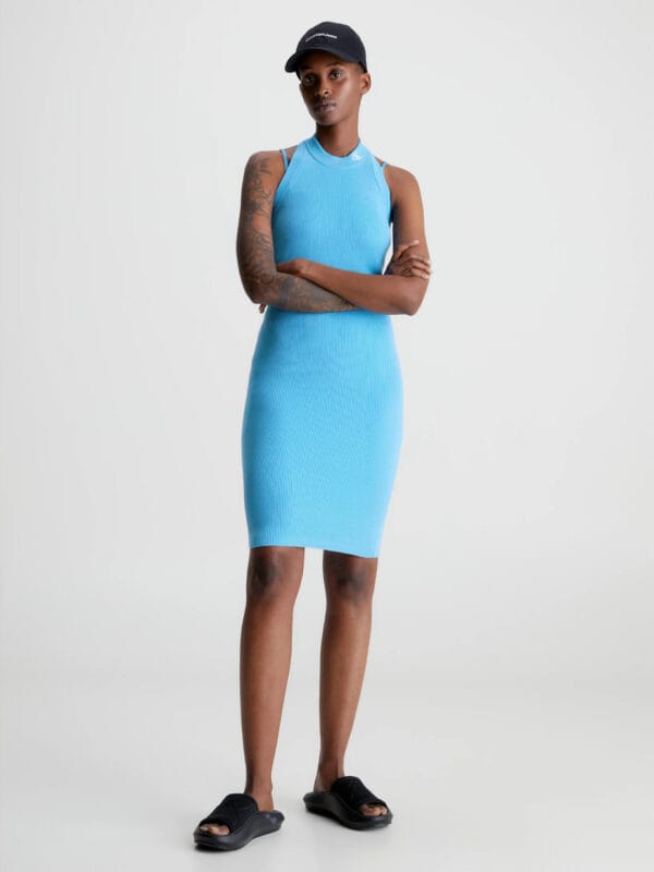 Calvin Klein dámské modré šaty HALTERNECK KNITTED DRESS J20J220743 M