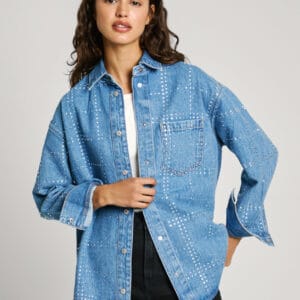 Pepe Jeans dámská denimová košile OVERSHIRT GLITTER PL304958000 S