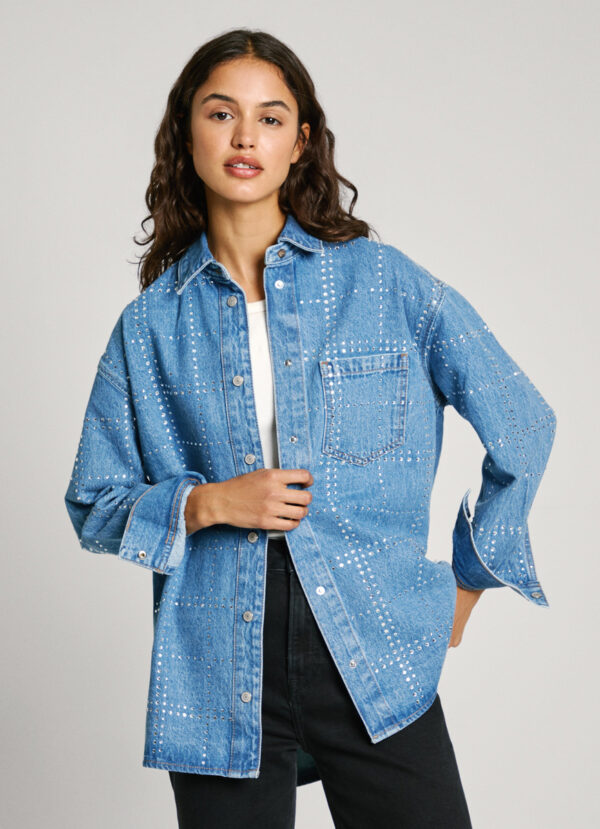 Pepe Jeans dámská denimová košile OVERSHIRT GLITTER PL304958000 S