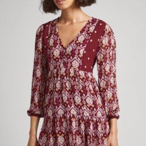 Pepe Jeans dámské vínové vzorované šaty PL9533580AA XS