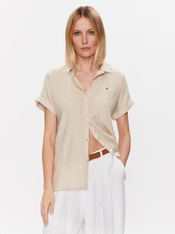Tommy Hilfiger dámská béžová lněná košile WW0WW38589 42
