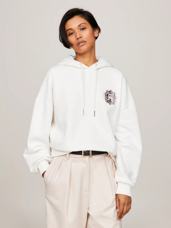 Tommy Hilfiger dámská krémová mikina s kapucí WW0WW40442 L
