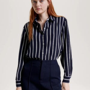 Tommy Hilfiger dámská tmavě modrá košile se vzorem WW0WW40248 42/R