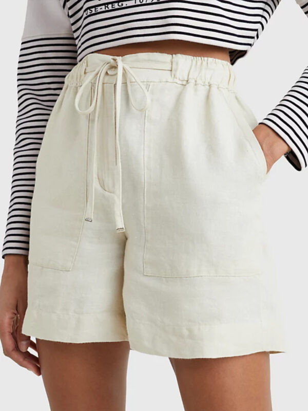 Tommy Hilfiger dámské béžové lněné kraťasy WW0WW37768 34