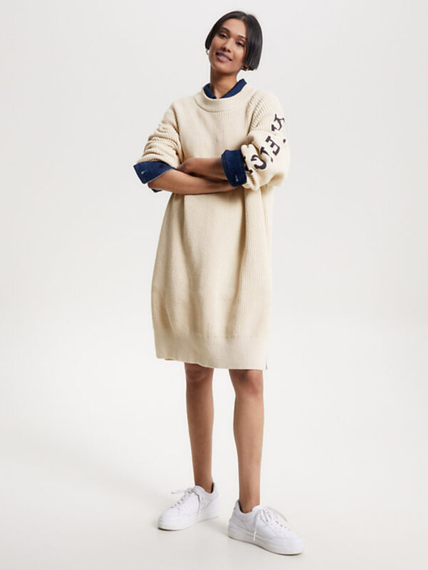 Tommy Hilfiger dámské béžové pletené šaty WW0WW39375 S