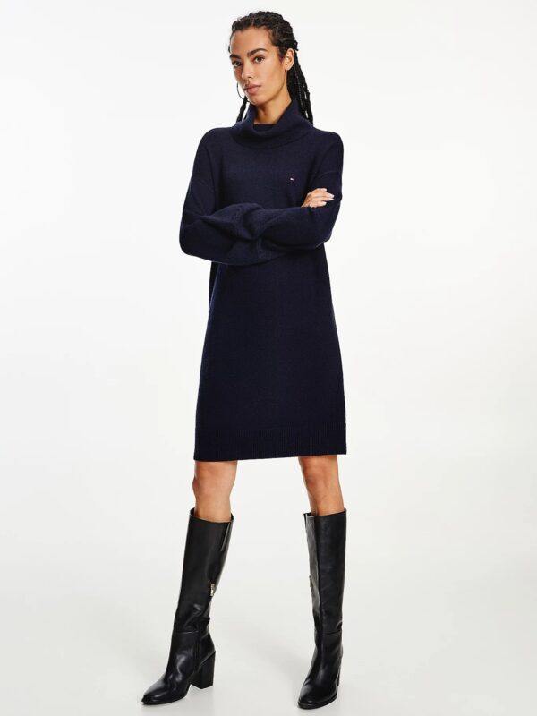 Tommy Hilfiger dámské modré pletené šaty Softwool WW0WW31450 M