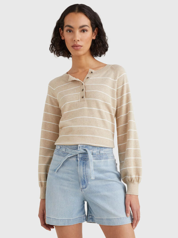 Tommy Hilfiger dámský krémový pruhovaný svetřík WW0WW33667 L