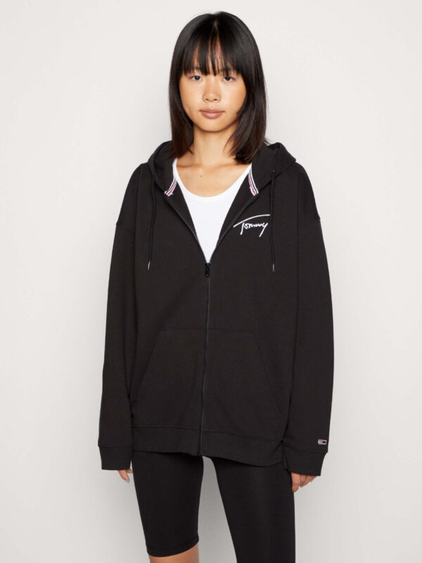 Tommy Jeans dámská černá mikina SIGNATURE ZIP THRU DW0DW13575 XL