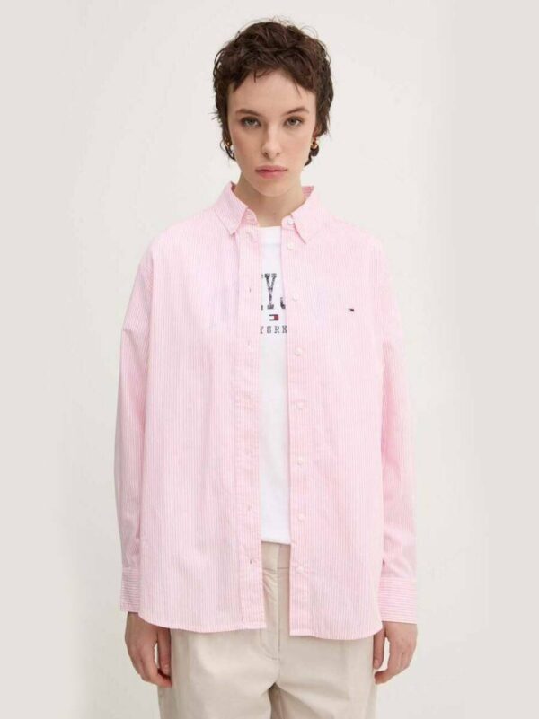 Tommy Jeans dámská růžovo-bílá košile DW0DW19805 L
