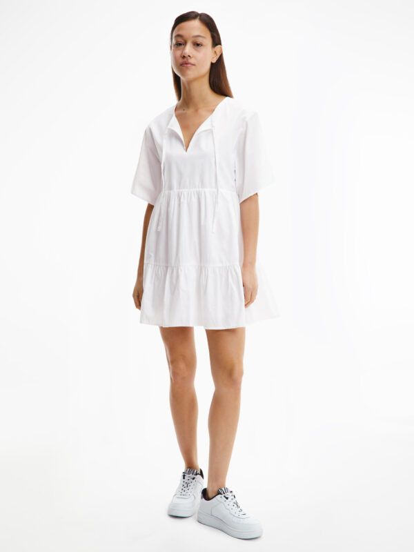 Tommy Jeans dámské bílé šaty TIERED KAFTAN DW0DW12889 L