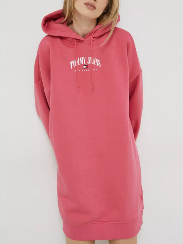 Tommy Jeans dámské růžové mikinové šaty ESSENTIAL LOGO 2 HOOD DRES DW0DW15066 M