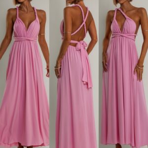 Baby růžové variabilní dlouhé šaty KATIE s vázáním Velikost: ONESIZE