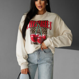 Béžová bavlněná mikina MEYTAL s potiskem Velikost: ONESIZE