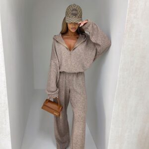 Béžová luxusní tepláková souprava MATHUA Velikost: ONESIZE