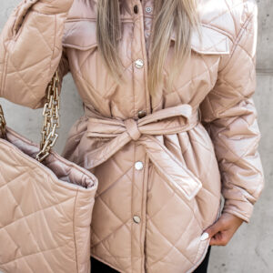 Béžová prošívaná bundička GRRANDY s kabelkou Velikost: M/L