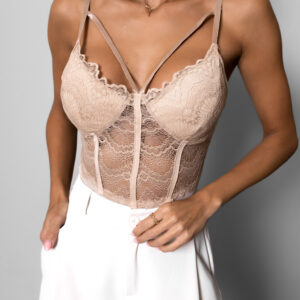 Béžové body ZETES s krajkou Velikost: M/L