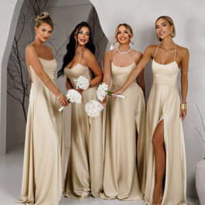 Béžové dlouhé šaty CELLINES pro družičky Velikost: L