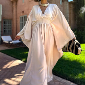 Béžové dlouhé šaty KIERANES s volnými rukávy Velikost: ONESIZE