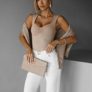 Béžové elegantní body AKANDE s výstřihem Velikost: S/M