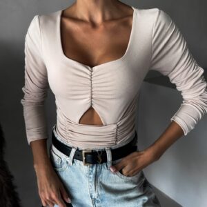 Béžové elegantní body ECEM s výstřihem Velikost: ONESIZE