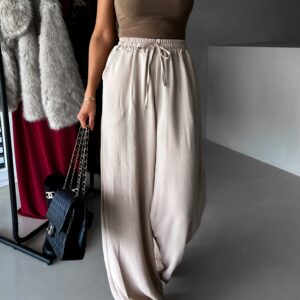 Béžové elegantní kalhoty CORAL s rozšířenými nohavicemi